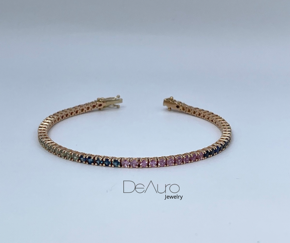WHITE GOLD TENNIS BRACELET WITH MULTICOLOR SAPPHIRES