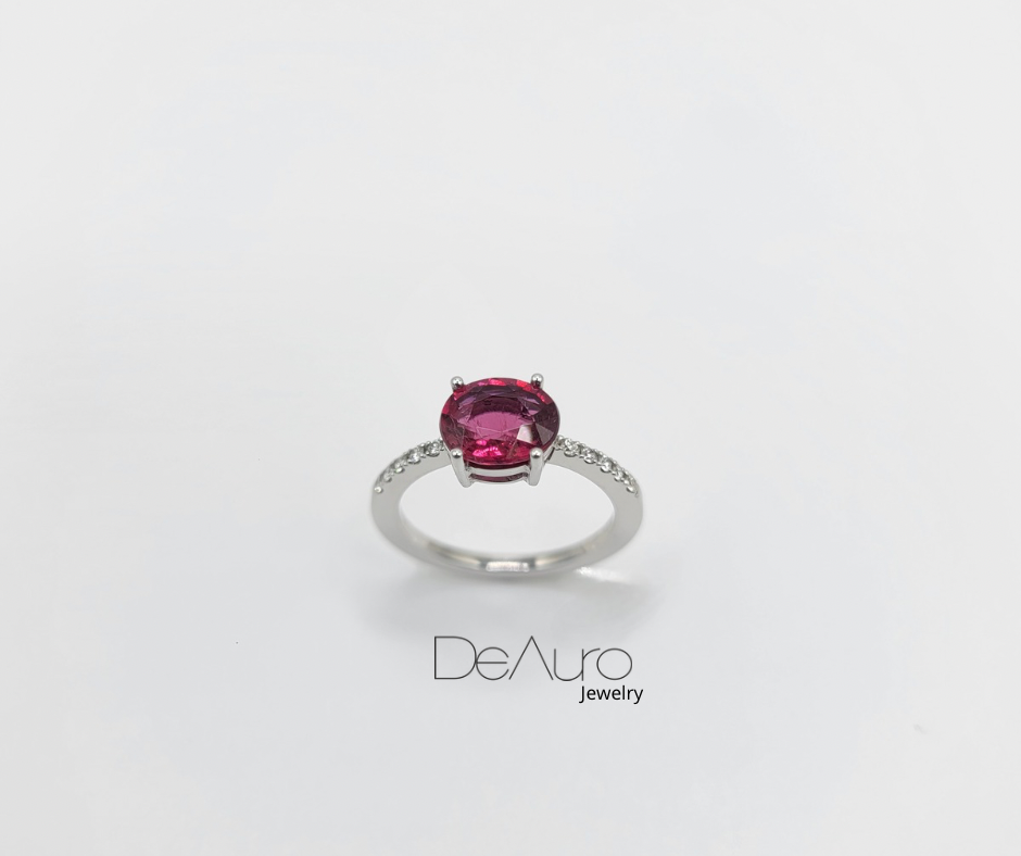 OVAL RUBELLITE WHITE GOLD RING