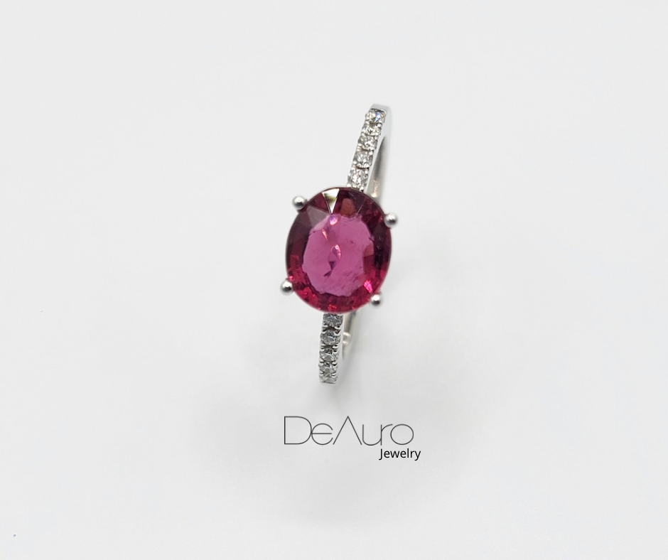 OVAL RUBELLITE WHITE GOLD RING