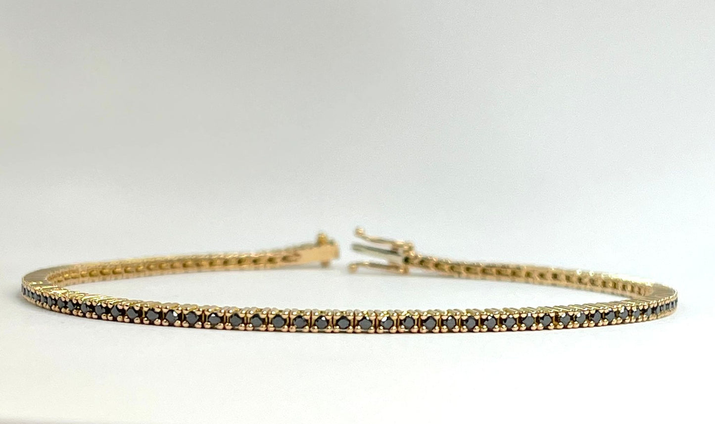 PULSERA DE TENIS DE ORO ROSA CON DIAMANTES NEGROS
