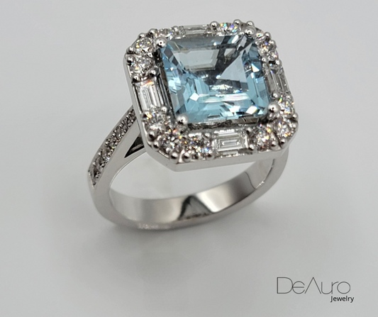AQUAMARINE WHITE GOLD RING