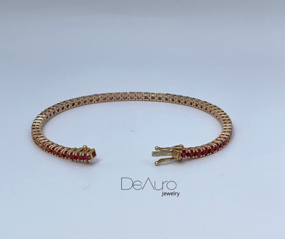PULSERA DE TENIS DE ORO BLANCO CON ZAFIROS MULTICOLOR