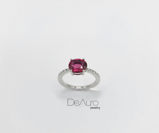 OVAL RUBELLITE WHITE GOLD RING